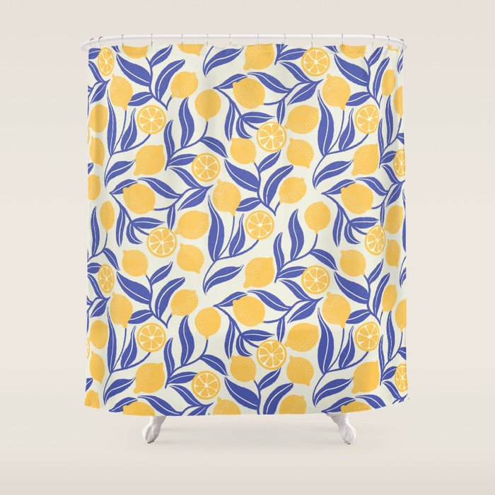 Lemon Orchard - blue and yellow Shower Curtain Gallery Image 1