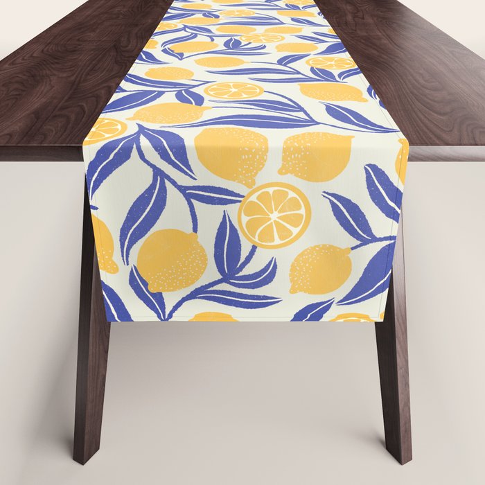 Lemon Orchard - blue and yellow Table Runner
