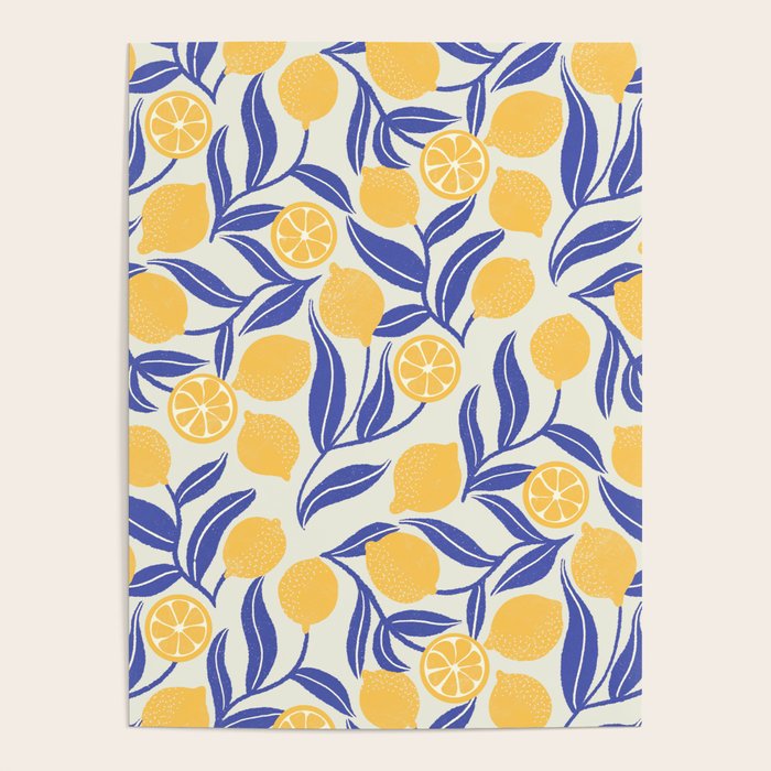 Lemon Orchard - blue and yellow Poster Gallery Image 1