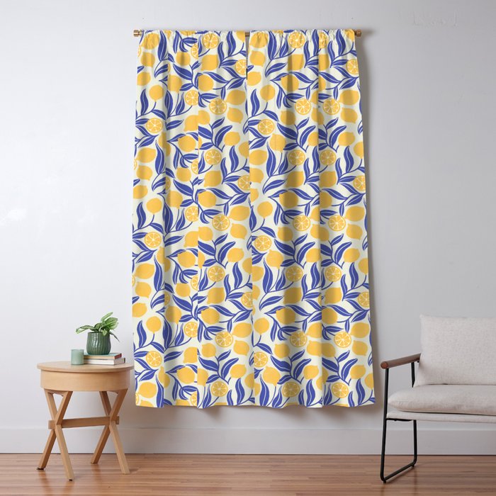 Lemon Orchard - blue and yellow Window Curtain Gallery Image 1