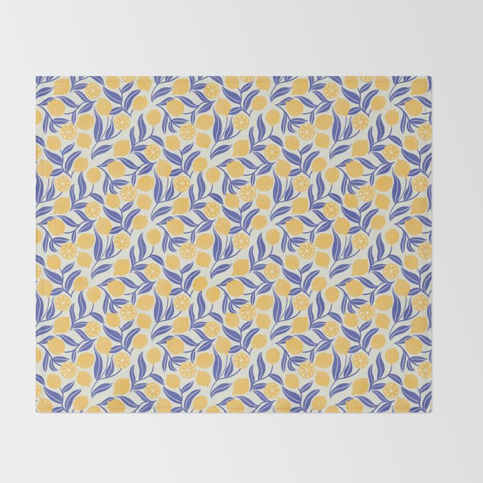 Lemon Orchard - blue and yellow Throw Blanket Gallery Image 2