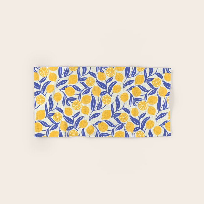 Lemon Orchard - blue and yellow Bath Towel Gallery Image 1