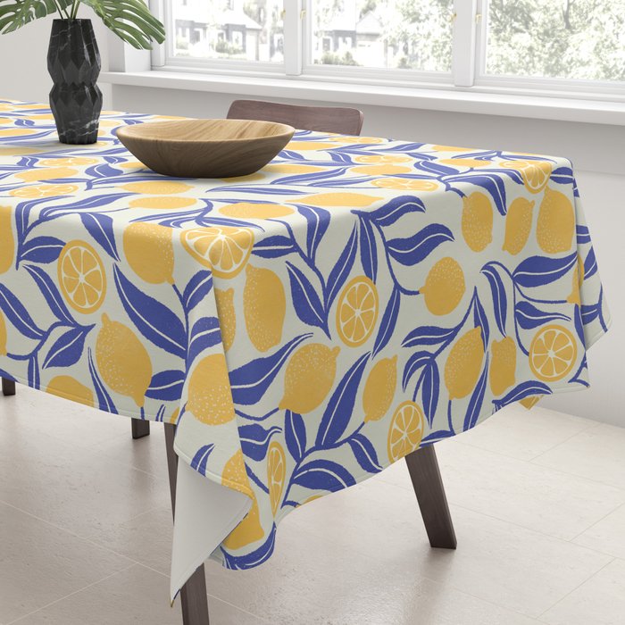 Lemon Orchard - blue and yellow Tablecloth Gallery Image 3