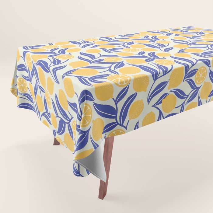 Lemon Orchard - blue and yellow Tablecloth Gallery Image 1
