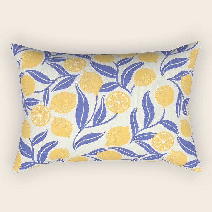 Lemon Orchard - blue and yellow Rectangular Pillow Gallery Image 2