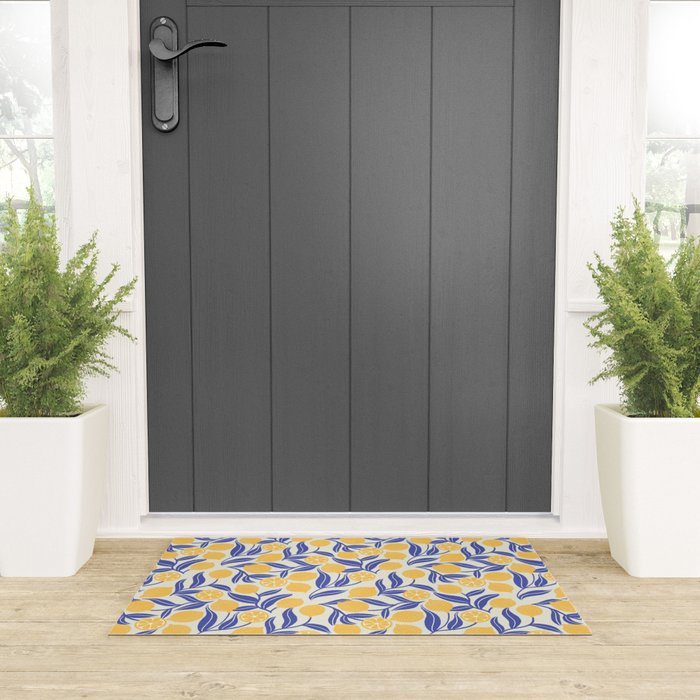 Lemon Orchard - blue and yellow Welcome Mat Gallery Image 3