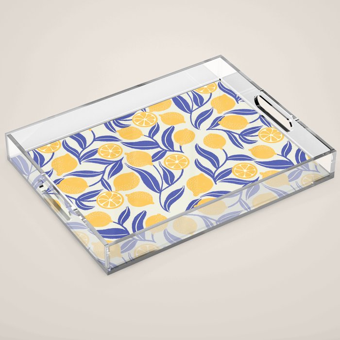 Lemon Orchard - blue and yellow Acrylic Tray Gallery Image 1