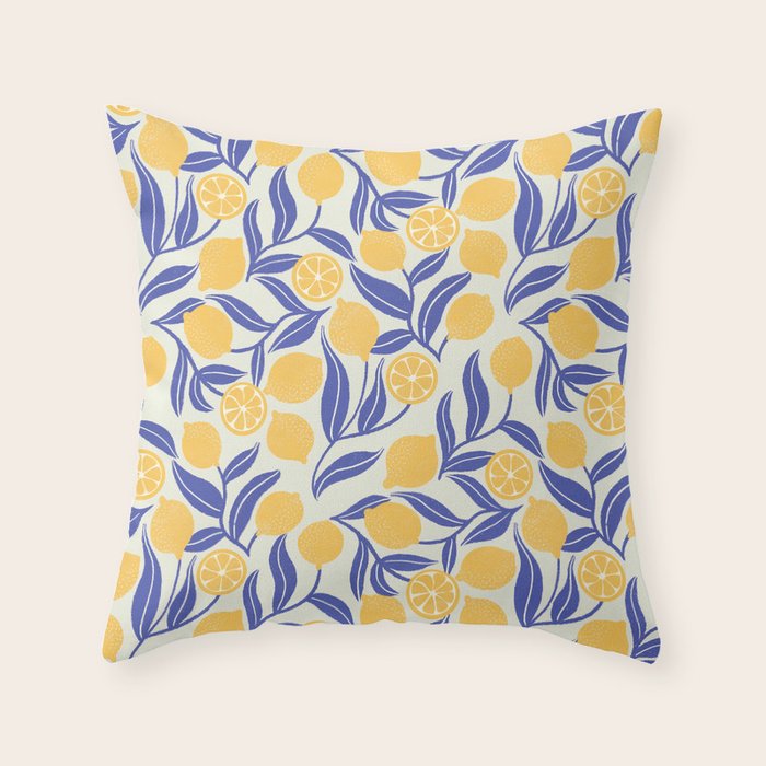 Lemon Orchard - blue and yellow Throw Pillow Gallery Image 6