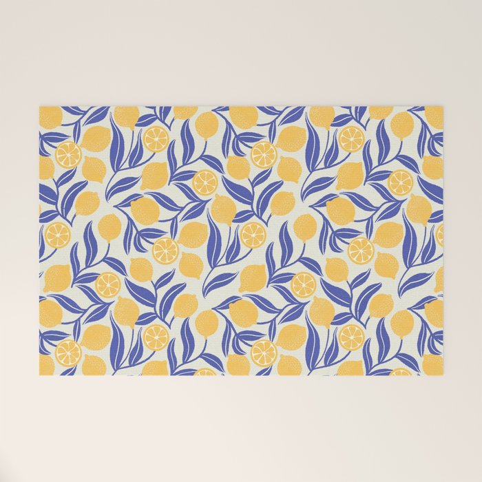 Lemon Orchard - blue and yellow Welcome Mat Gallery Image 1