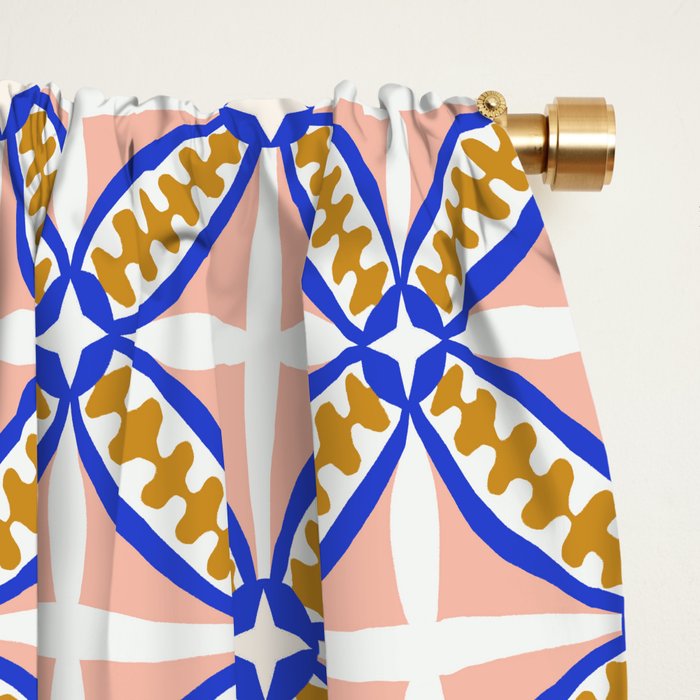 Palm Springs Orchid Tile - Pink and Cobalt Window Curtain Gallery Image 2