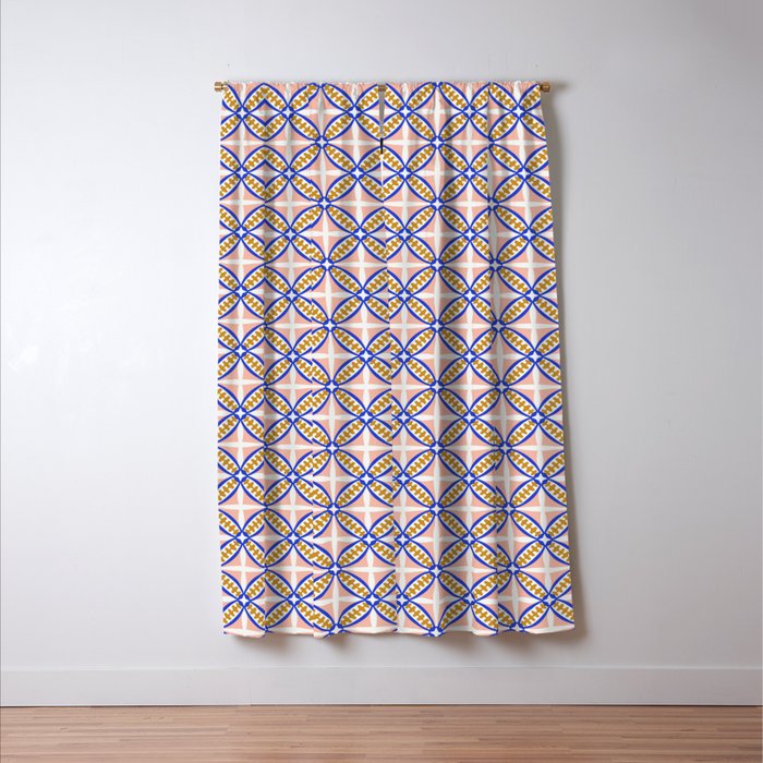 Palm Springs Orchid Tile - Pink and Cobalt Window Curtain Gallery Image 3