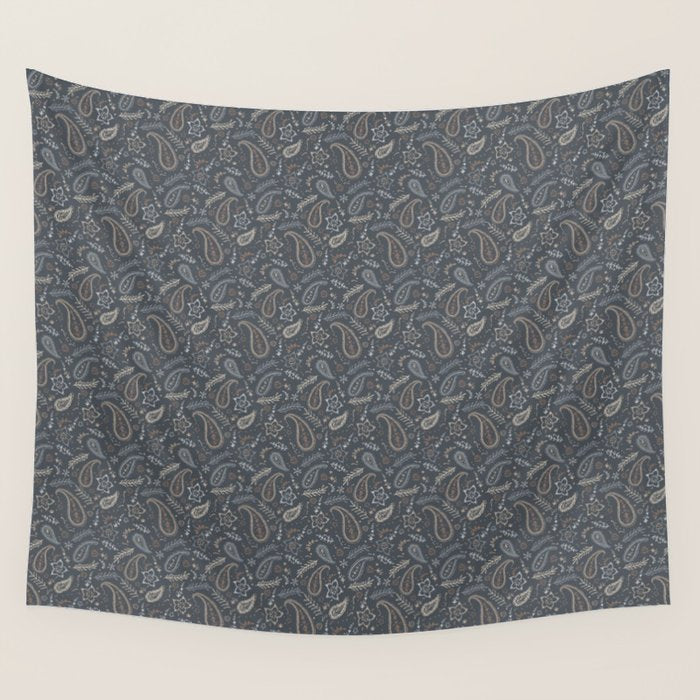 Paisley Line Art - Navy Wall Tapestry Gallery Image 1