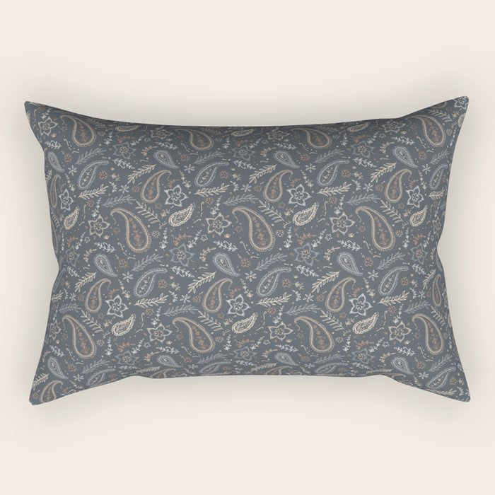 Paisley Line Art - Navy Rectangular Pillow Gallery Image 1