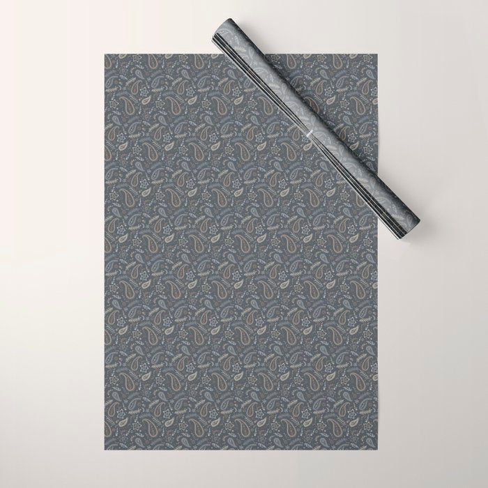 Paisley Line Art - Navy Wrapping Paper Gallery Image 1