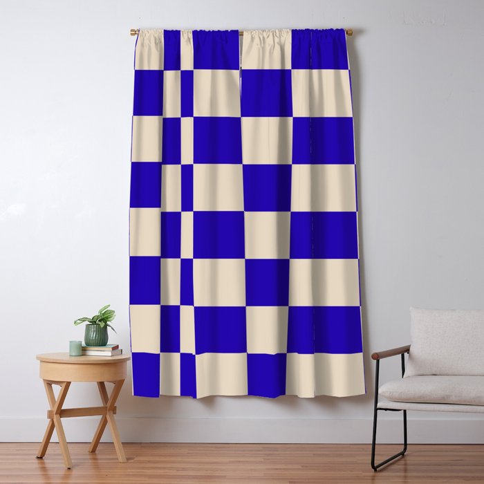 Checkerboard Check Pattern in Cobalt Blue and Beige Window Curtain ...
