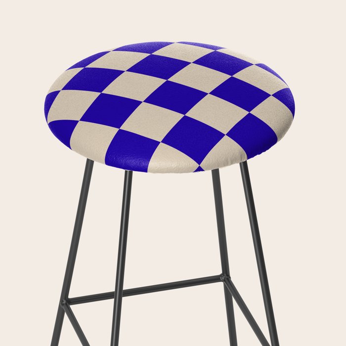Checkerboard Check Pattern in Cobalt Blue and Beige Stool Gallery Image 2