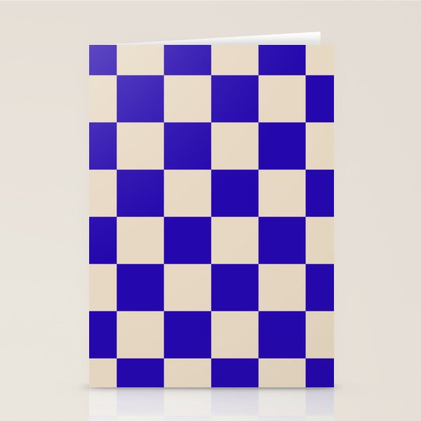Checkerboard Check Pattern in Cobalt Blue and Beige Stationery Card Gallery Image 1