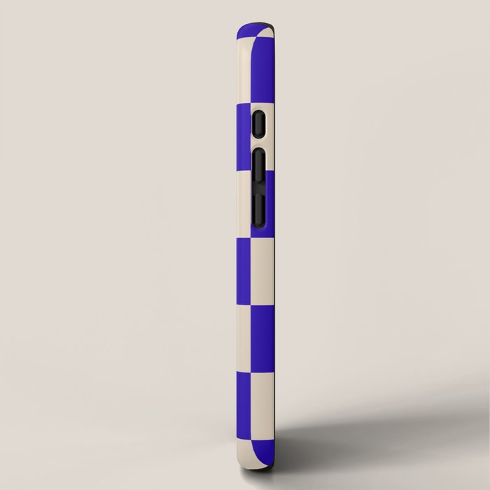 Checkerboard Check Pattern in Cobalt Blue and Beige iPhone Case Gallery Image 2