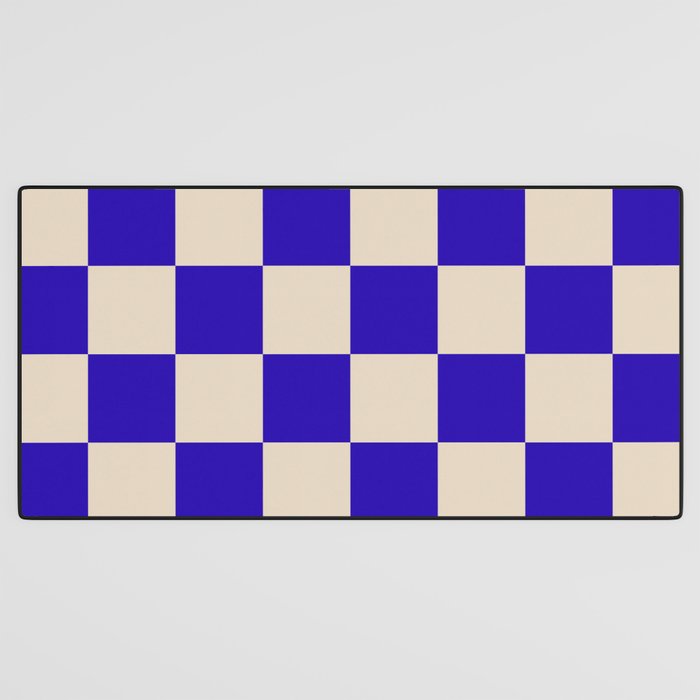 Checkerboard Check Pattern in Cobalt Blue and Beige Desk Mat Gallery Image 3