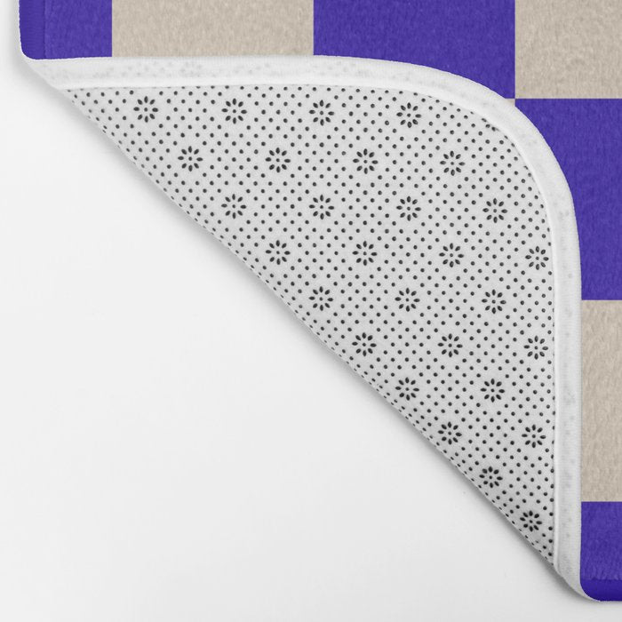 Checkerboard Check Pattern in Cobalt Blue and Beige Bath Mat Gallery Image 2