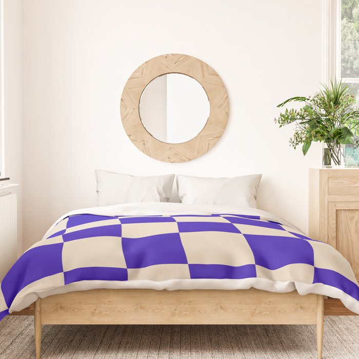 Checkerboard Check Pattern in Cobalt Blue and Beige Duvet Cover Gallery Image 3