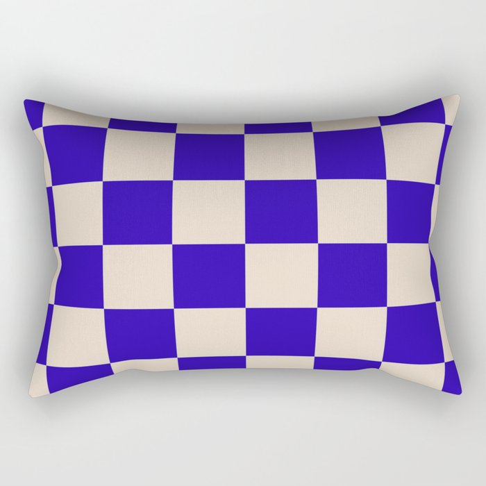 Checkerboard Check Pattern in Cobalt Blue and Beige Rectangular Pillow Gallery Image 1