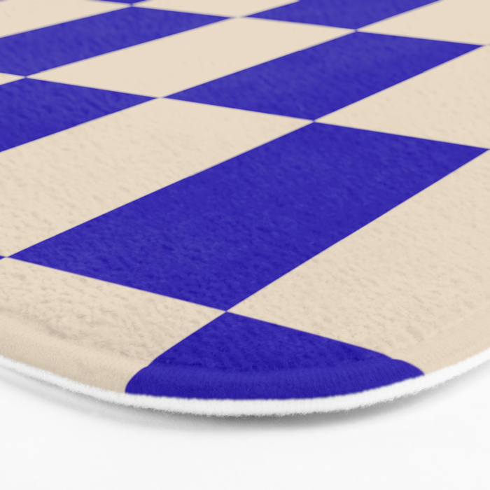 Checkerboard Check Pattern in Cobalt Blue and Beige Bath Mat Gallery Image 3