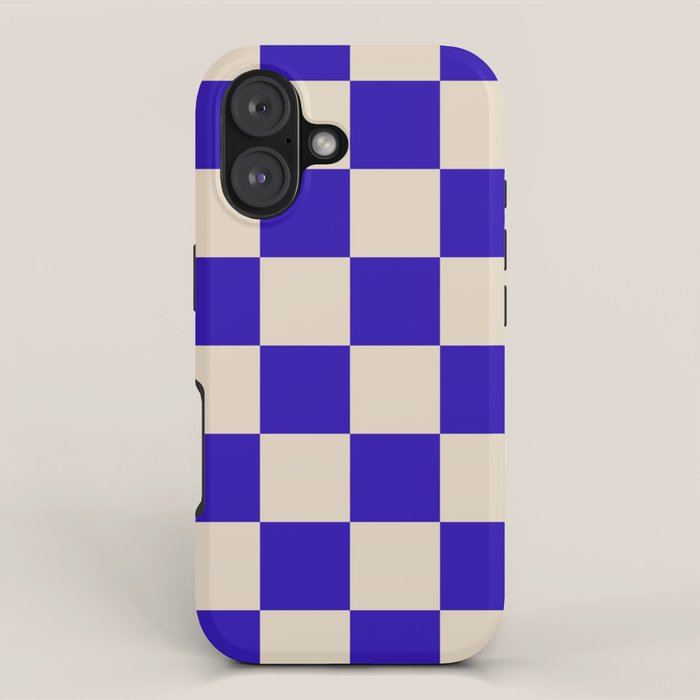 Checkerboard Check Pattern in Cobalt Blue and Beige iPhone Case Gallery Image 1