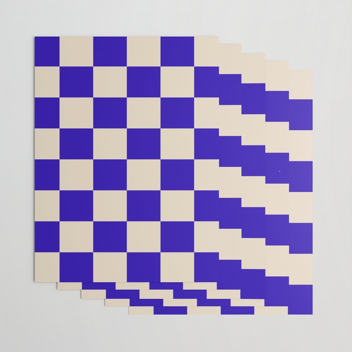 Checkerboard Check Pattern in Cobalt Blue and Beige Wrapping Paper Gallery Image 3