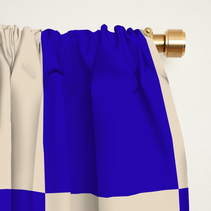 Checkerboard Check Pattern in Cobalt Blue and Beige Window Curtain Gallery Image 2