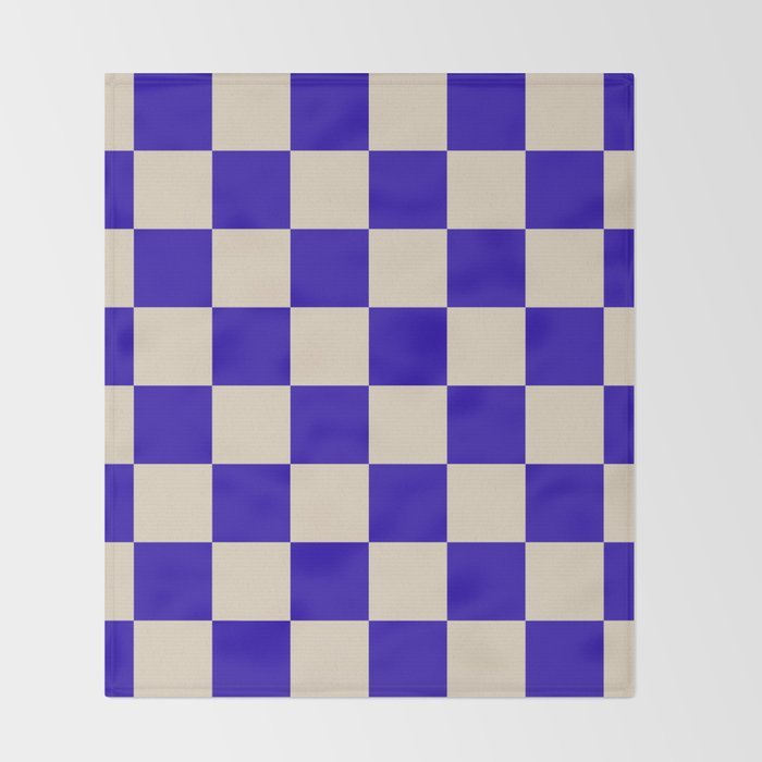 Checkerboard Check Pattern in Cobalt Blue and Beige Throw Blanket Gallery Image 2