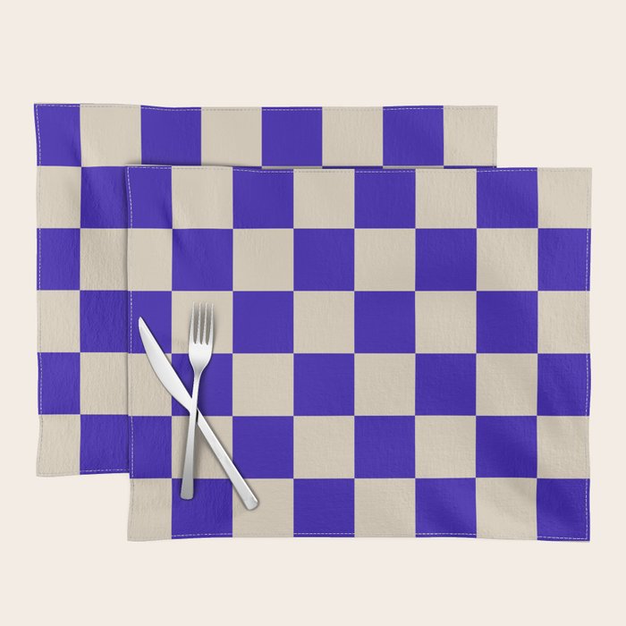 Checkerboard Check Pattern in Cobalt Blue and Beige Placemat Gallery Image 1