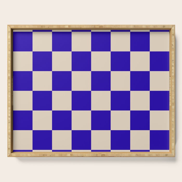 Checkerboard Check Pattern in Cobalt Blue and Beige Serving Tray Gallery Image 1