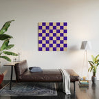 Checkerboard Check Pattern in Cobalt Blue and Beige Wood Wall Art Gallery Image 2