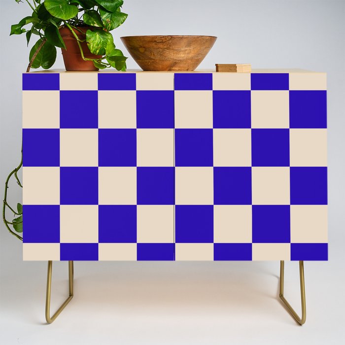 Checkerboard Check Pattern in Cobalt Blue and Beige Credenza Gallery Image 1