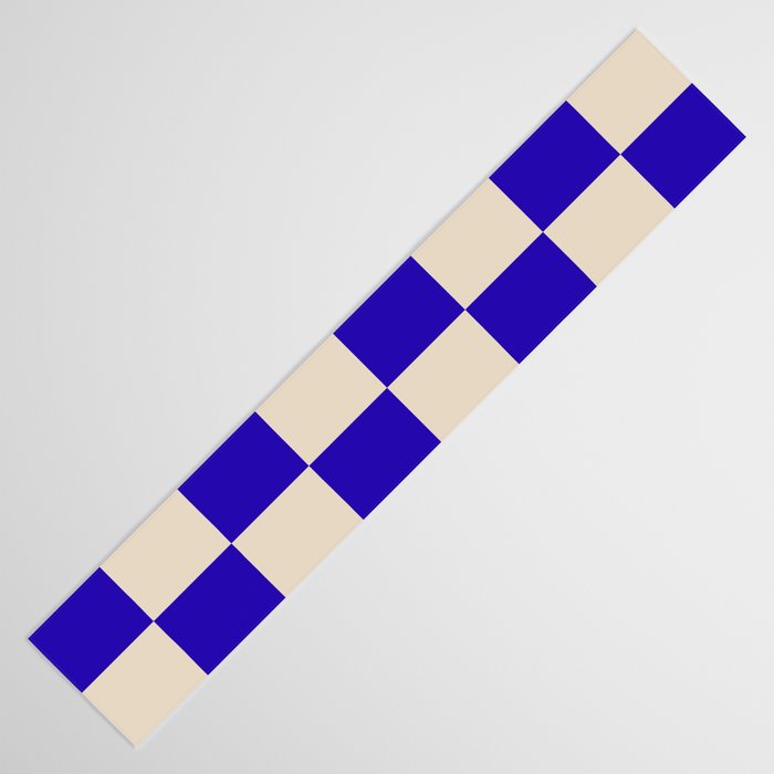Checkerboard Check Pattern in Cobalt Blue and Beige Table Runner Gallery Image 3