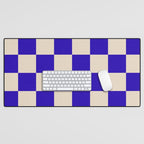 Checkerboard Check Pattern in Cobalt Blue and Beige Desk Mat Gallery Image 1