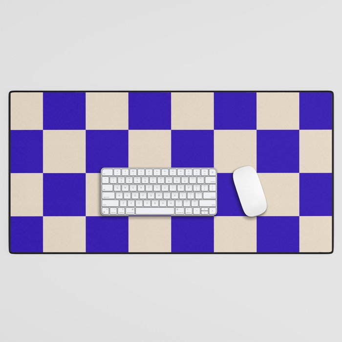 Checkerboard Check Pattern in Cobalt Blue and Beige Desk Mat Gallery Image 1
