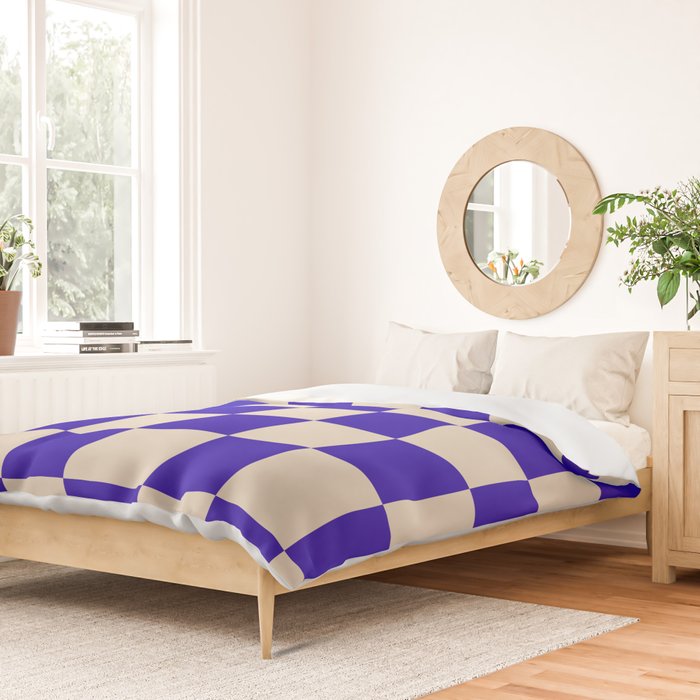 Checkerboard Check Pattern in Cobalt Blue and Beige Duvet Cover Gallery Image 2