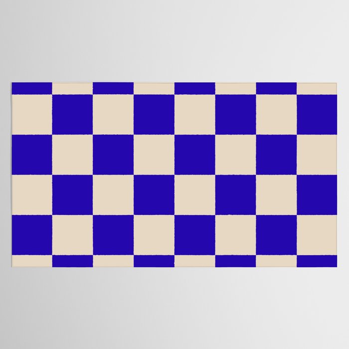 Checkerboard Check Pattern in Cobalt Blue and Beige Tablecloth Gallery Image 2