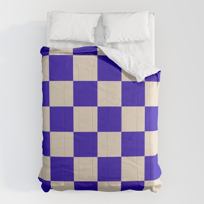 Checkerboard Check Pattern in Cobalt Blue and Beige Comforter Gallery Image 6
