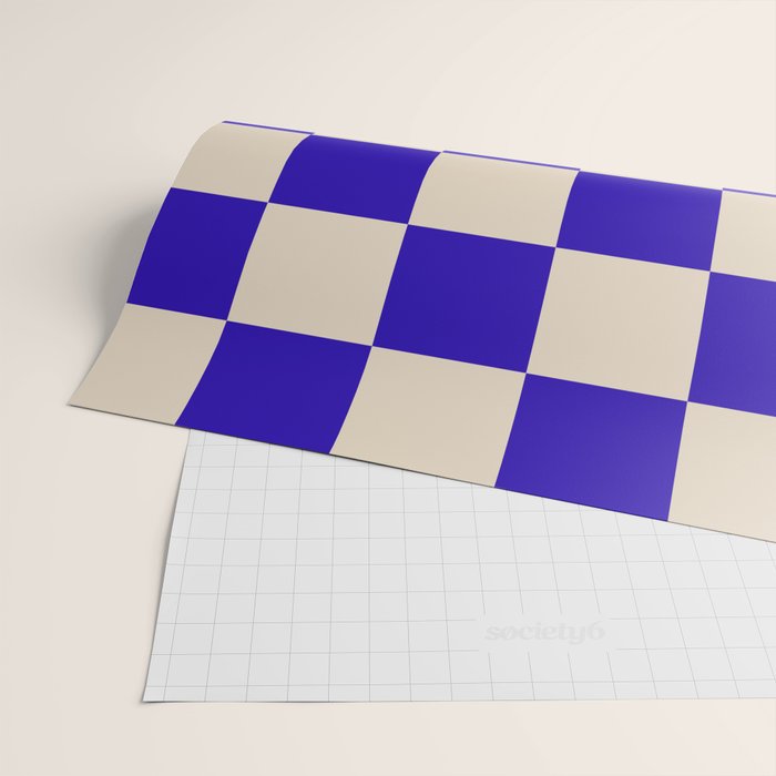 Checkerboard Check Pattern in Cobalt Blue and Beige Wrapping Paper Gallery Image 2