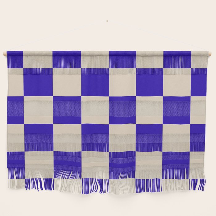Checkerboard Check Pattern in Cobalt Blue and Beige Wall Hanging Gallery Image 1