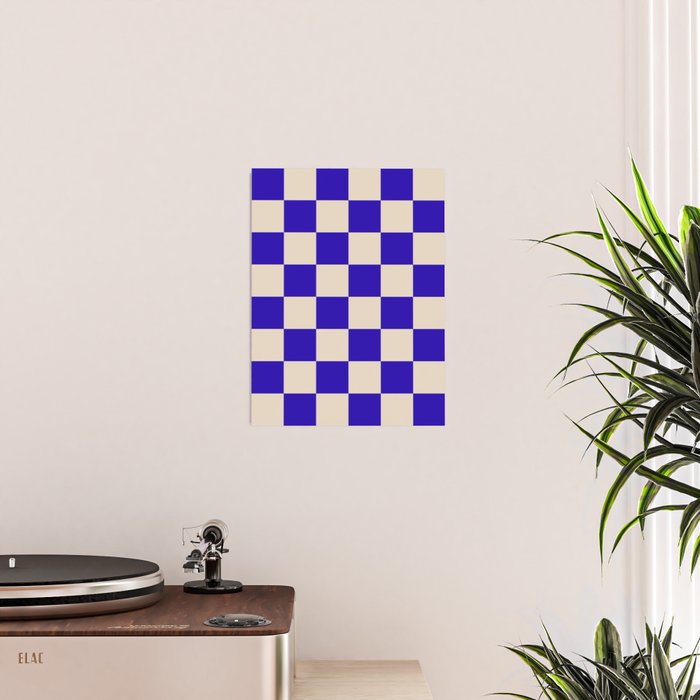 Checkerboard Check Pattern in Cobalt Blue and Beige Poster Gallery Image 2