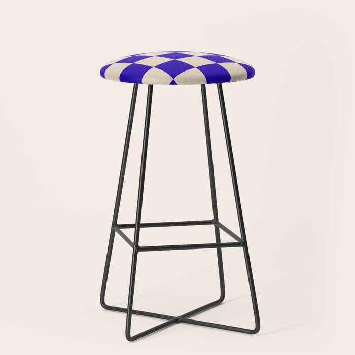 Checkerboard Check Pattern in Cobalt Blue and Beige Stool Gallery Image 1