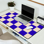 Checkerboard Check Pattern in Cobalt Blue and Beige Desk Mat Gallery Image 2