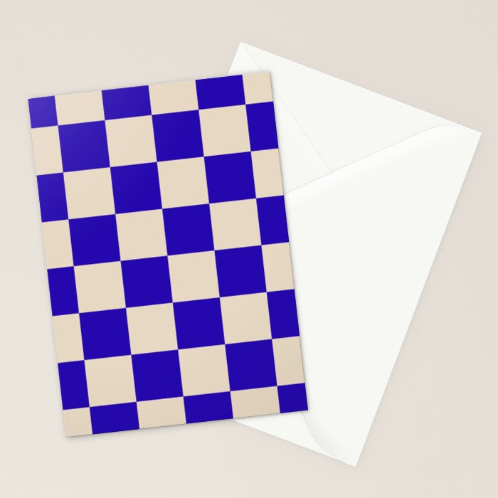 Checkerboard Check Pattern in Cobalt Blue and Beige Stationery Card Gallery Image 2