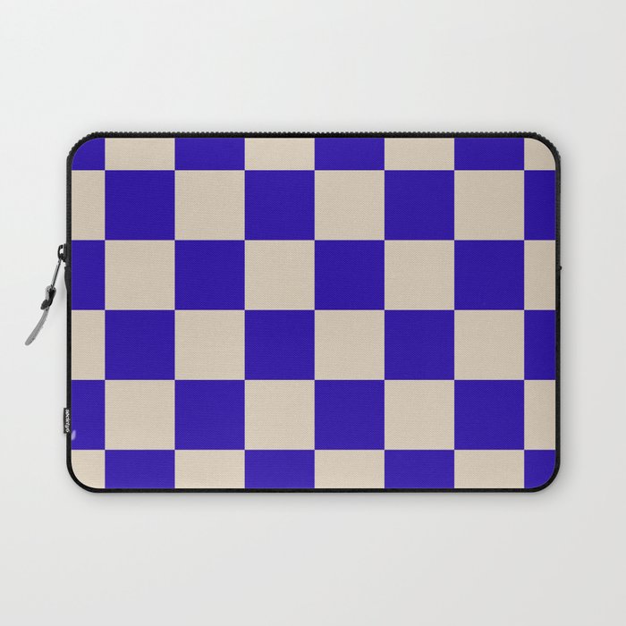 Checkerboard Check Pattern in Cobalt Blue and Beige Laptop Sleeve Gallery Image 1