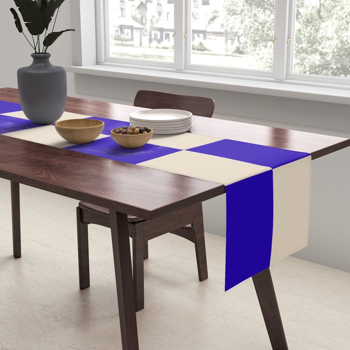 Checkerboard Check Pattern in Cobalt Blue and Beige Table Runner Gallery Image 2