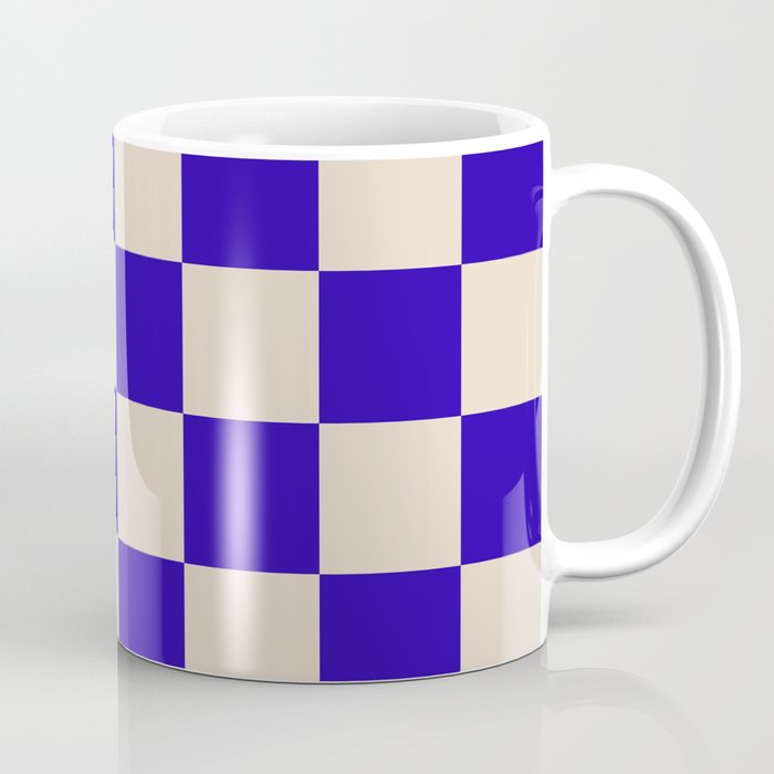 Checkerboard Check Pattern in Cobalt Blue and Beige Coffee Mug Gallery Image 1